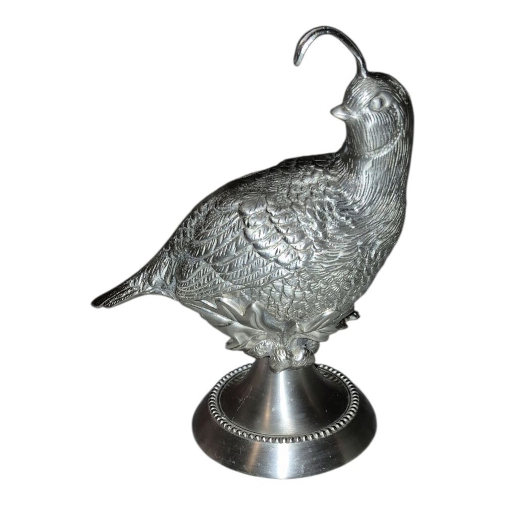 Partridge Quail Bird Figurine on Pedestal  Pewter - Vintage